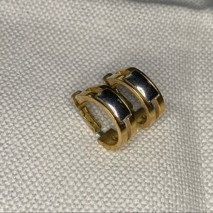 Vintage Crown Trifari Two Tone Silver & Gold Lever Back Small Hoop Earrings